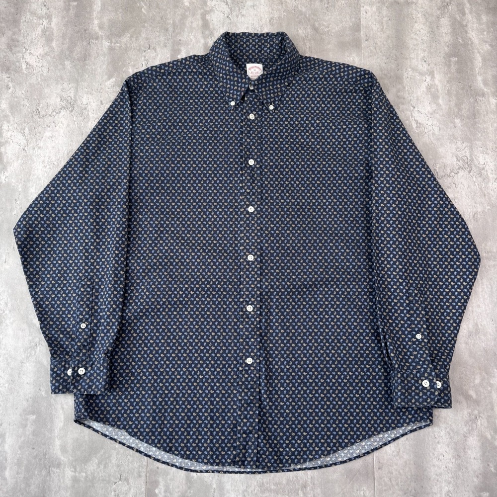 Brooks Brothers Madison Shirt Mens XL Navy Blue Paisley Supima Cotton Button